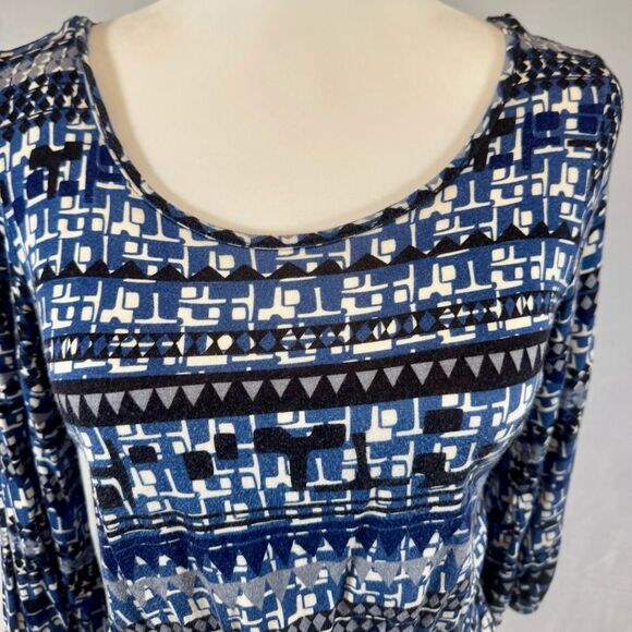 Papermoon blue black and gray abstract print belted dress size medium - Picture 2 of 6